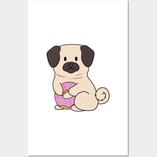 Pink Doughnut Pug Posters and Art